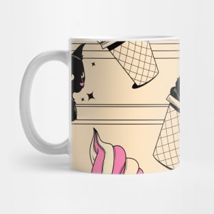 Ice Cream Black Cat Pattern in beige Mug